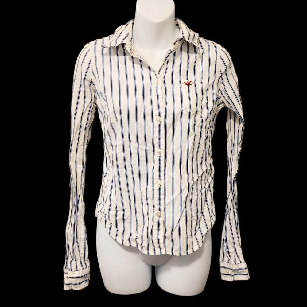 2/$20 Hollister Blue & White Stripes Buttons Down Shirt Size: M